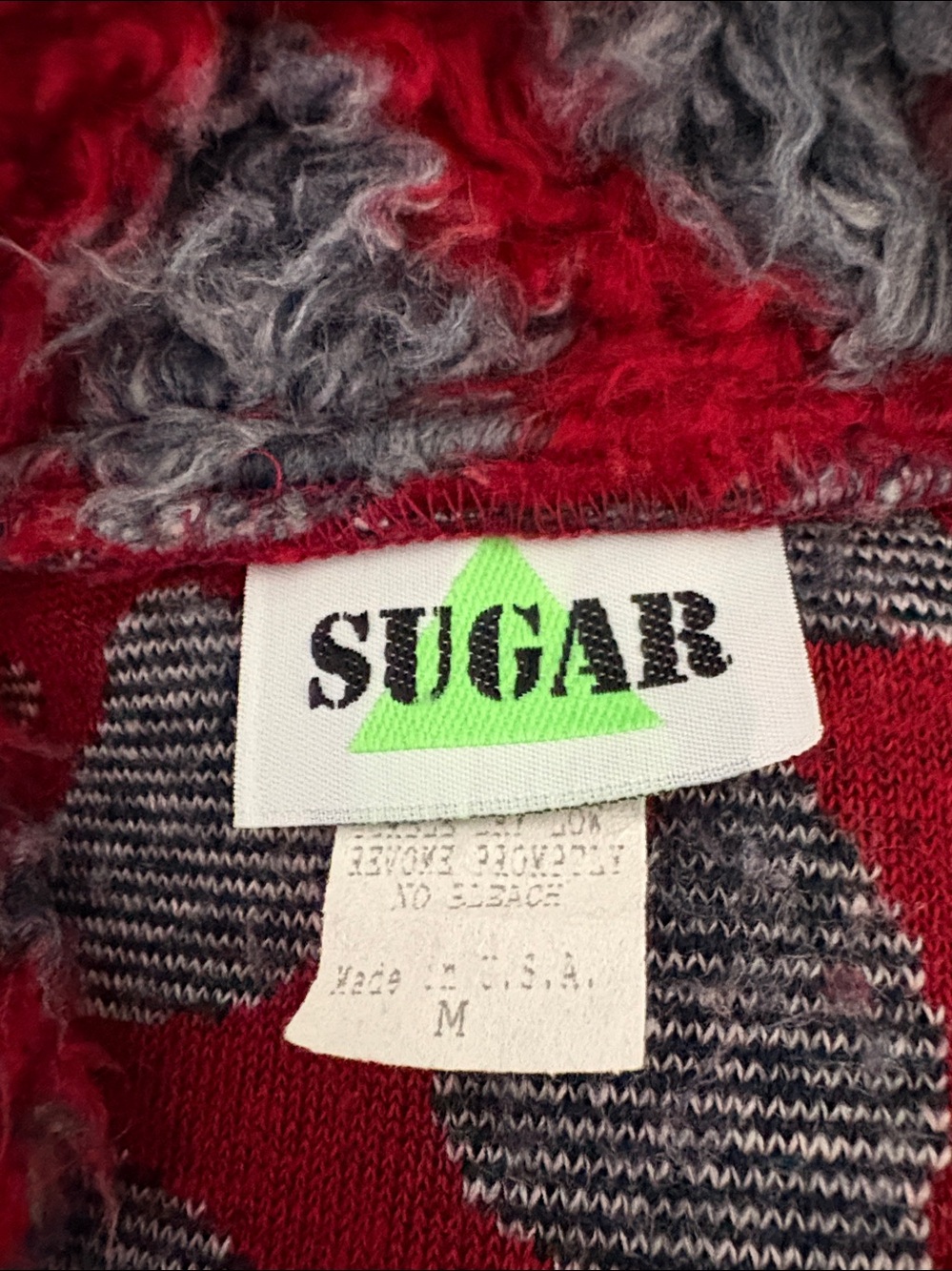 Sugar Red and Gray Faux Fur Patterned Teddy Jacket - Picture 5 of 5